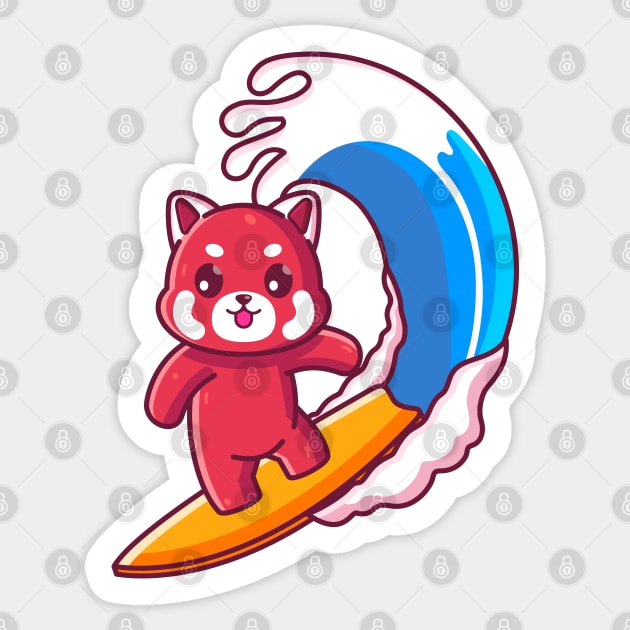 Cute red panda surfing summer vacation Sticker by Ardhsells